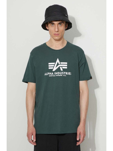 Памучна тениска Alpha Industries Basic T-Shirt в зелено с принт 100501.610