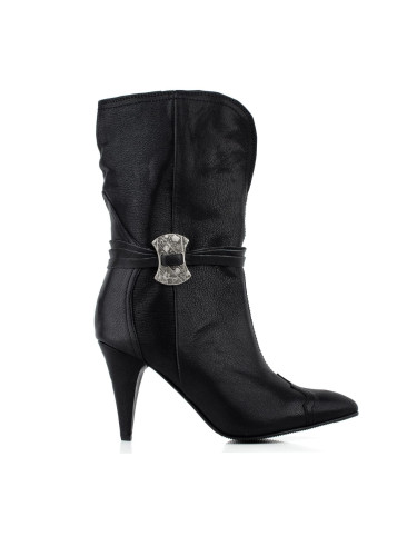 Винтидж дамски кожени боти на ток в черно w459