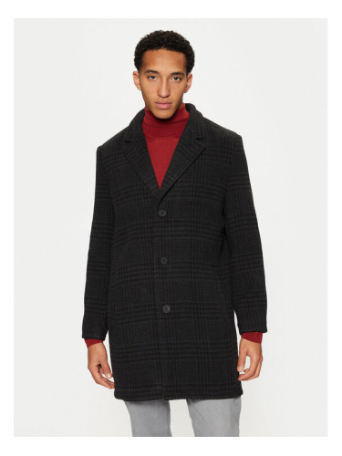 Brave Soul Преходно палто MJK-AUGUSCHECK Черен Regular Fit