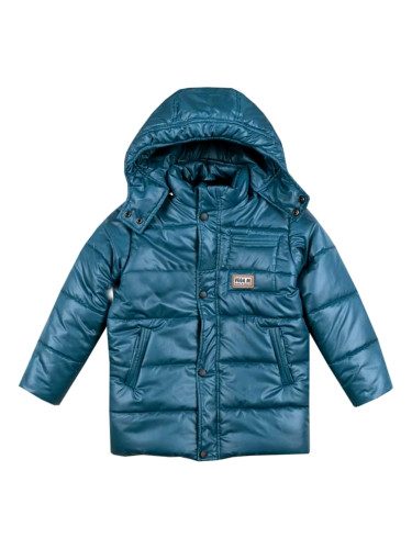 Детско зимно яке за момче в петролено зелено с качулка