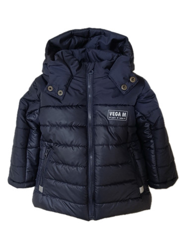 Зимно детско яке за момче в тъмносиньо с качулка с копчета