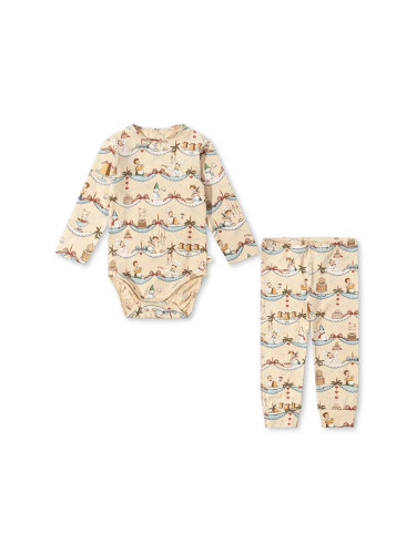 Комплект за бебета Konges Sløjd BASIC BODY/PANTS SET GOTS в бежово KS101888