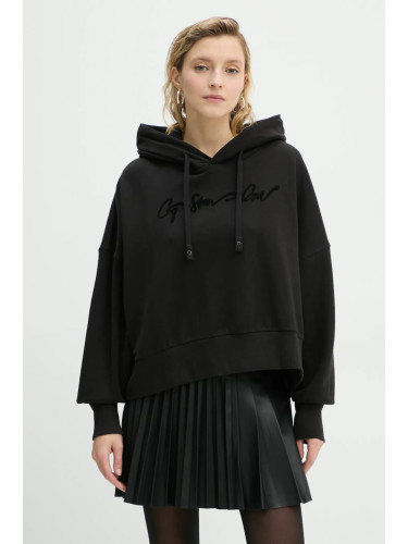 Памучен суичър G-Star в черно с качулка с апликация D25168-D562