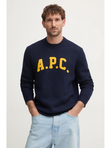 Вълнен пуловер A.P.C. pull joshua мъжки в тъмносиньо  WVBDK.M23365