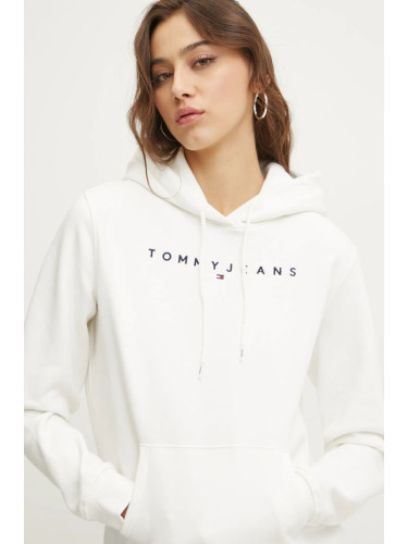 Суичър Tommy Jeans в бяло с качулка с апликация DW0DW17324