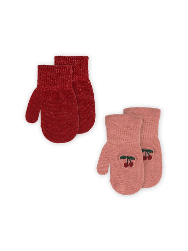 Детски ръкавици с вълна Konges Sløjd 2 PACK FRILL MITTENS (2 броя) в червено KS101873