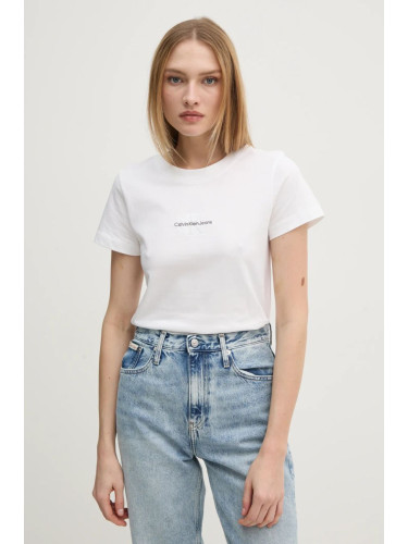 Памучна тениска Calvin Klein Jeans в бяло J20J223563