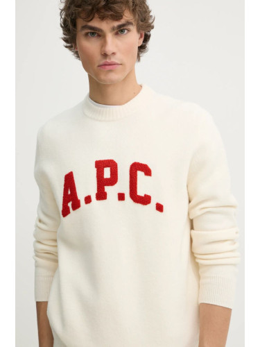 Вълнен пуловер A.P.C. pull joshua мъжки в бежово  WVBDK.M23365