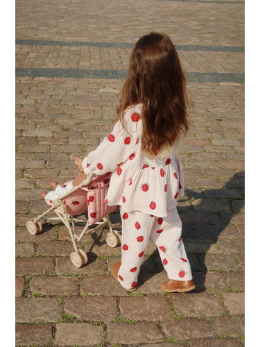 Детски памучен панталон Konges Sløjd COCO LADYBUG PANTS GOTS в бежово с десен KS102214