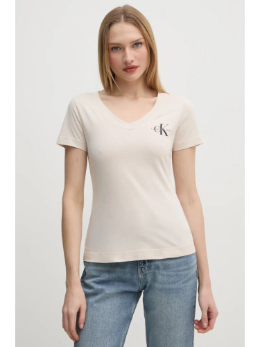 Памучна тениска Calvin Klein Jeans (2 броя) в бежово J20J223447