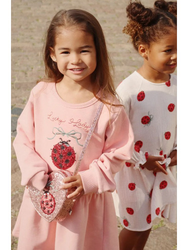 Рокля Konges Sløjd LOU LADYBUG GLITTER DRESS в розово къса разкроена KS102205