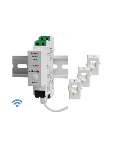 Wi-Fi Smart електромер, 230VAC, Shelly PRO 3EM 400А, трифазен, 268117