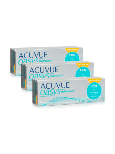 Acuvue Oasys 1-Day with HydraLuxe for Astigmatism (90 лещи) - еднодневни контактни лещи, торични силикон-хидрогелови спорт, Senofilcon A