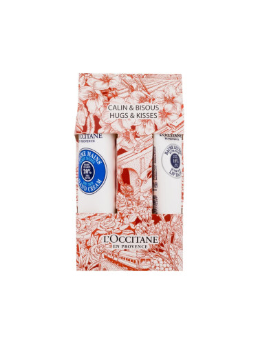 L'Occitane Shea Butter Hugs & Kisses Подаръчен комплект крем за ръце 30 ml + балсам за устни 12 ml