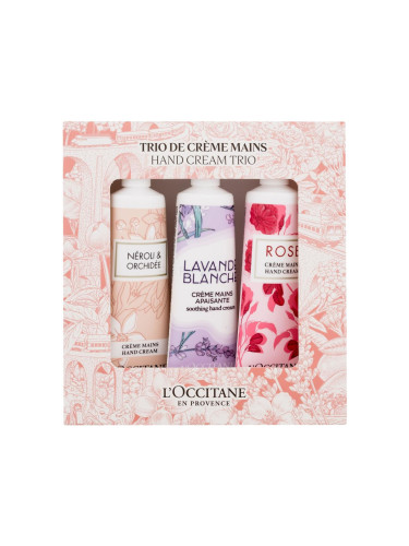 L'Occitane Hand Cream Trio Подаръчен комплект крем за ръце Néroli & Orchidée Hand Cream 30 ml + крем за ръце Lavande Blanche Soothing Hand Cream 30 ml + крем за ръце Rose Hand Cream 30 ml