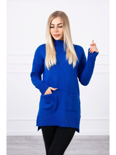 Sweater with stand-up collar purple-blue