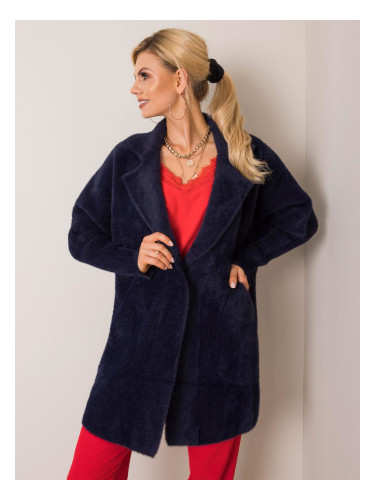 Navy blue fluffy alpaca coat