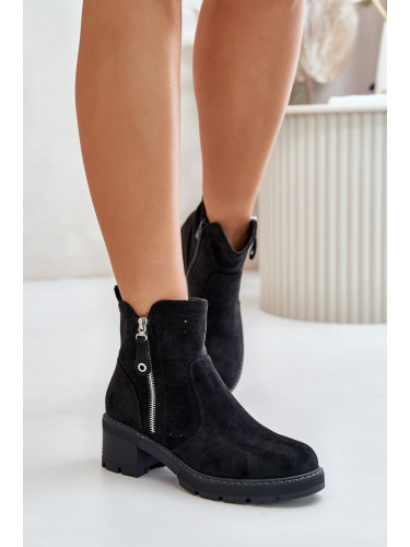 Women's lace boots with lace pattern on the heel black Oviria