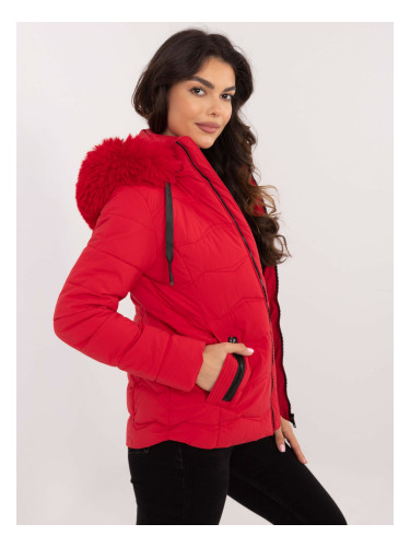 Red transitional jacket with detachable hood