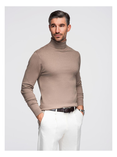 Ombre Men's knitted turtleneck with viscose - dark beige