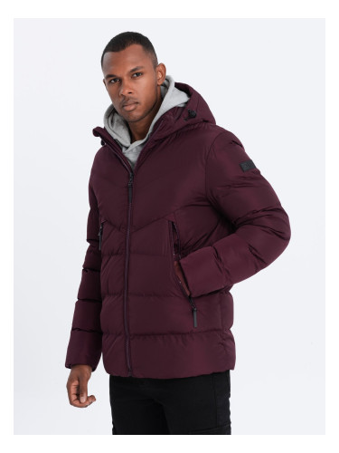 Ombre Men's winter jacket with unusual quilting - maroon