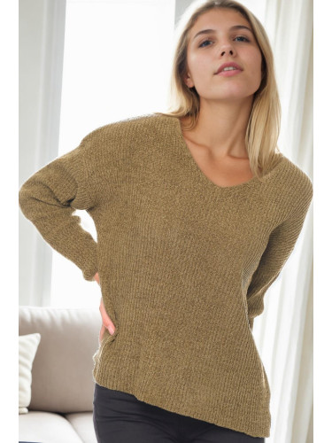 Z6698 DEWBERRY WOMEN'S SWEATER-KHAKI-1