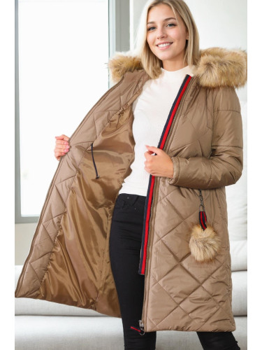 Z6646 DEWBERRYN FUR POMPOM LADIES' COAT-VISION-1