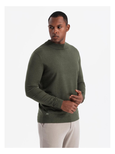 Ombre Men's knitted half turtleneck with viscose - dark olive