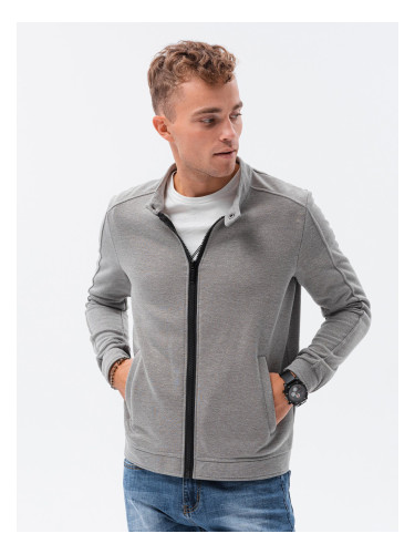 Ombre Men's unbuttoned sweatshirt with stand-up collar - grey melange