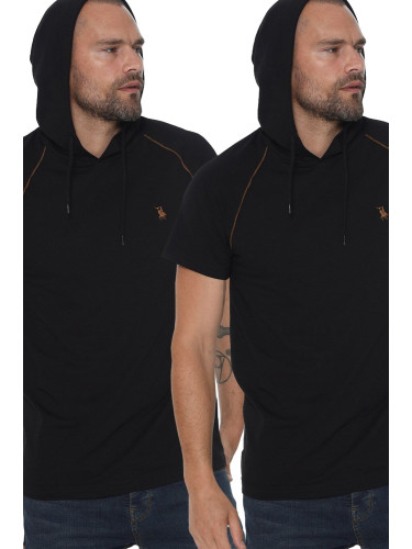 DOUBLE SET T8570 DEWBERRY HOODED MEN'S T-SHIRT-BLACK-BLACK