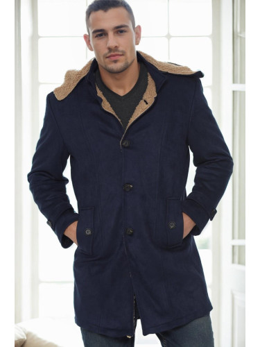 PLT8399 DEWBERRY SUEDE LOOK MEN'S COAT-NAVY BLUE-2