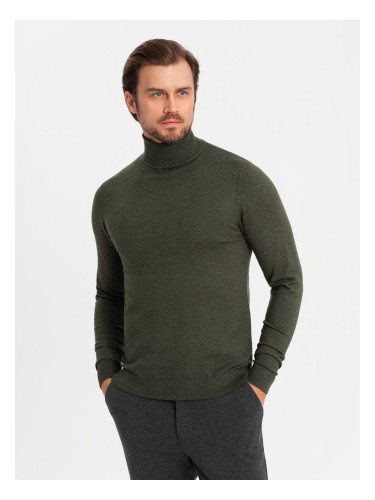 Ombre Men's knitted turtleneck with viscose - dark grey