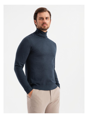 Ombre Men's knitted turtleneck with viscose - navy blue