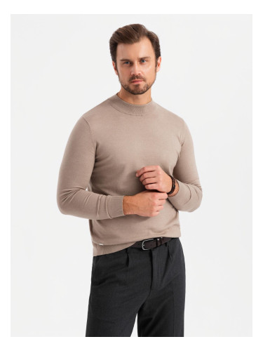Ombre Men's knitted half turtleneck with viscose - dark beige