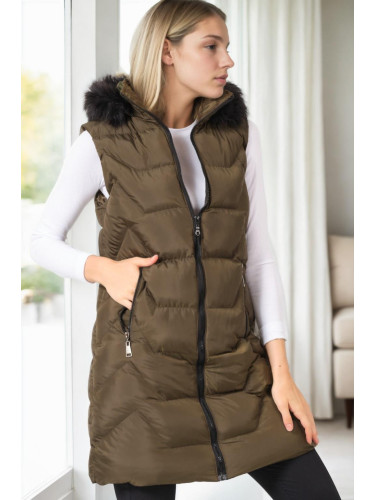 Z6761 DEWBERRY WOMEN'S VEST-KHAKI-1