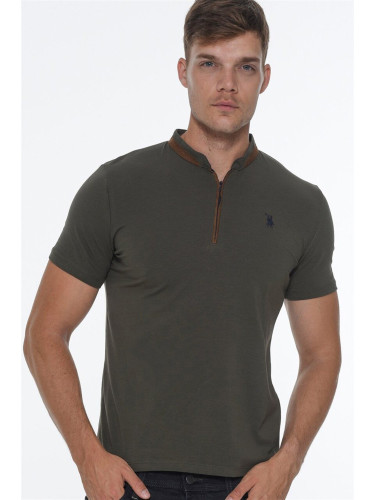 T8571 DEWBERRY ZIPPER MEN'S T-SHIRT-KHAKI