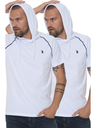 DOUBLE SET T8570 DEWBERRY HOODED MEN'S T-SHIRT-WHITE-WHITE