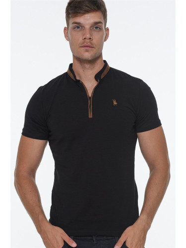 T8571 DEWBERRY ZIPPER MEN'S T-SHIRT-BLACK