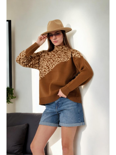 90315 Dewberry Half Turtleneck Leopard Womens Sweater-BROWN