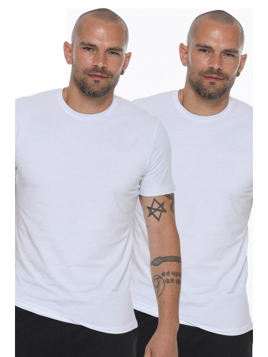 DOUBLE SET T8569 DEWBERRY BIKE COLLAR MEN'S T-SHIRT-WHITE-WHITE