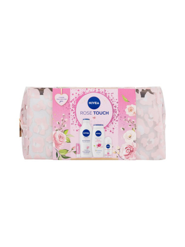 Nivea Rose Touch Подаръчен комплект антиперспирант Fresh Rose Touch 50 ml + лосион за тяло Rose & Hydration 400 ml + душ гел Rose & Almond Oil 250 ml + балсам за устни Labello Soft Rosé 4,8 g + козметична чанта увредена опаковка