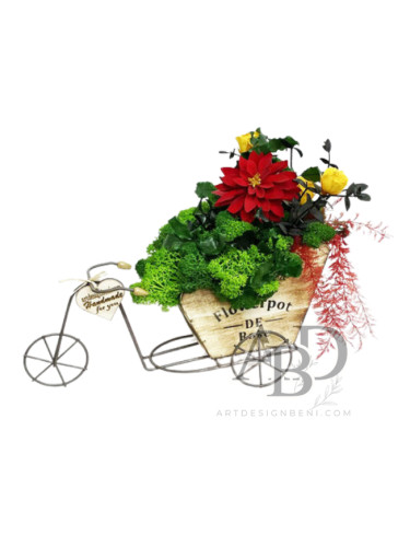 Декоративна кашпа рикша със скандинавски мъх и цветя