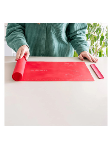 Силиконова подложка COOX в червен цвят за разточване и печене - 60 х 40 см