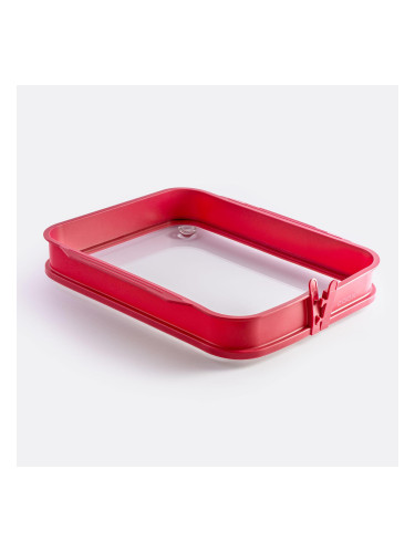 Силиконова тава COOX със стъклена основа в червен цвят - 36 х 27,5 х h6 см