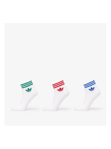 adidas Island Club Trefoil Ankle Socks 3-Pack White/ Better Scarlet/ Blue/ Green 35-38