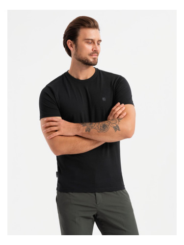 Ombre Men's SLIM FIT T-shirt with round neckline and logo - black