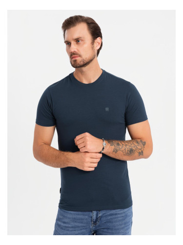 Ombre Men's SLIM FIT T-shirt with round neckline and logo - navy blue