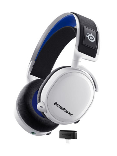  Гейминг слушалки SteelSeries - Arctis 7P+, PS5, безжични, бели