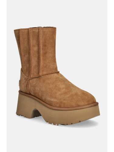 Велурени обувки UGG Classic Twin Seam New Heights в кафяво с платформа с лека изолация 1158313-CHE