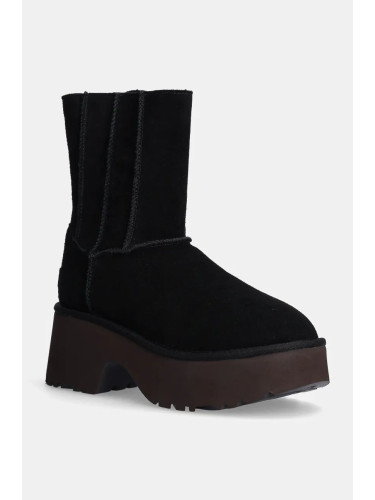 Велурени боти UGG Classic Twin Seam New Heights в черно с дебел ток с лека изолация 1158313-BLK